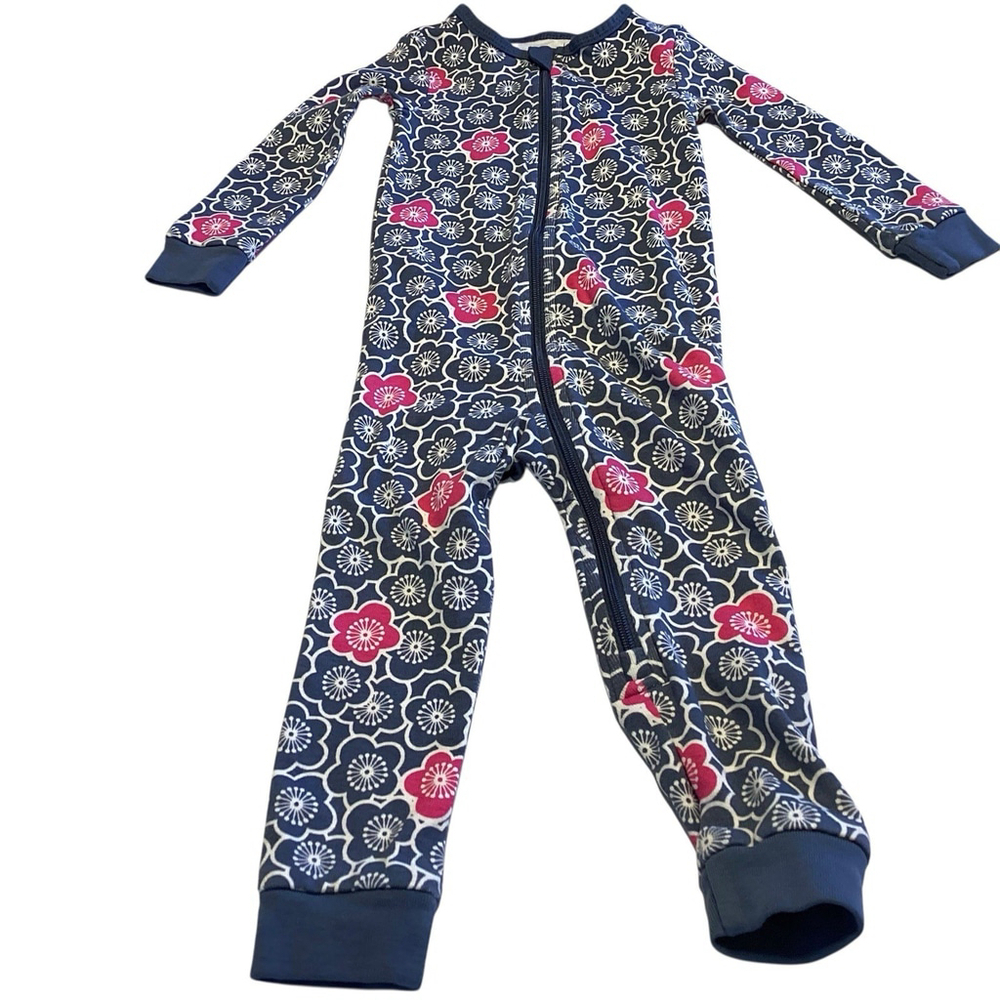 Tea Sleeper Infant Girl Sz 9-12 Months Blue Floral Luxury 100% Cotton EUC